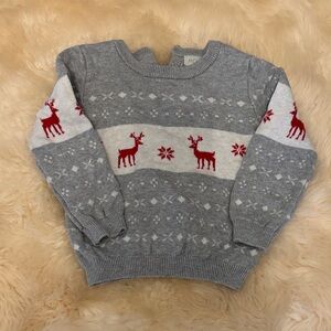Festive Gray and Red Reindeer Kids Sweater